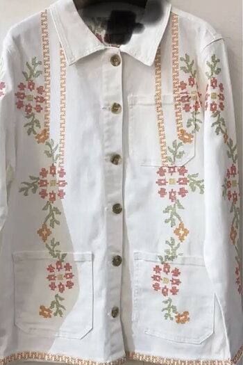 Qnuz - Bohemian Denim Jacket W Embrodery White