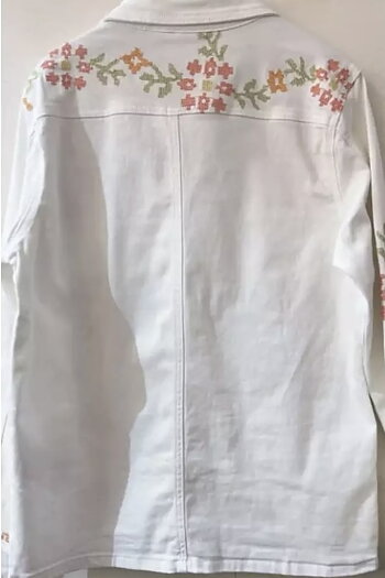 Qnuz - Bohemian Denim Jacket W Embrodery White