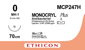 Monocryl plus suture 0, MCP247H, MH-1 70 cm purple