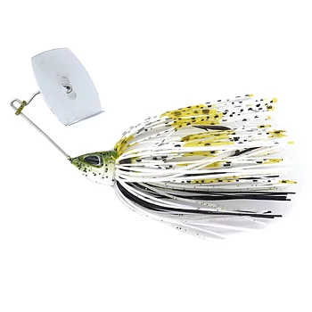 Bite Of Bleak Blade Stalker is a chatterbait with a unique spoon in the front that vibrates even in the drop and knocks away grass. white spotted