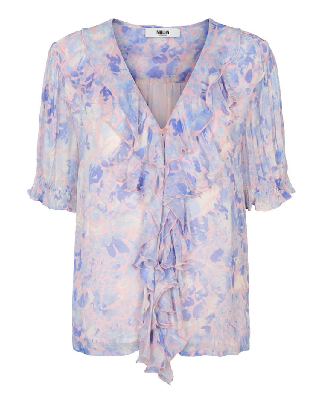 Blus Gini volang ljusblå/rosa