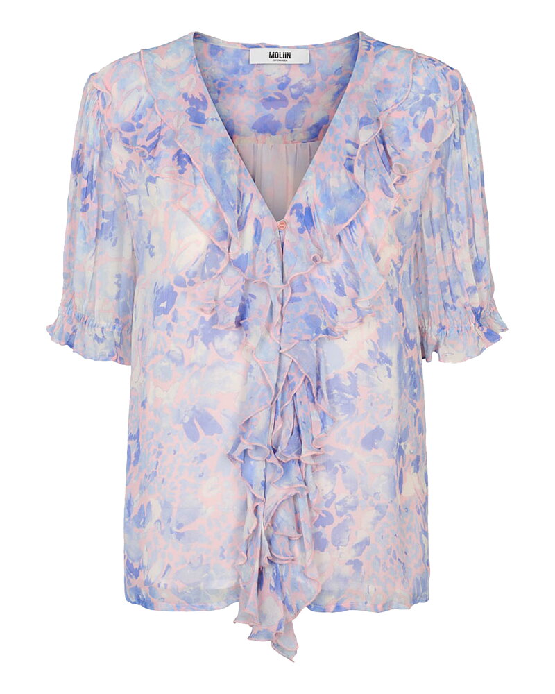 Blus Gini volang ljusblå/rosa