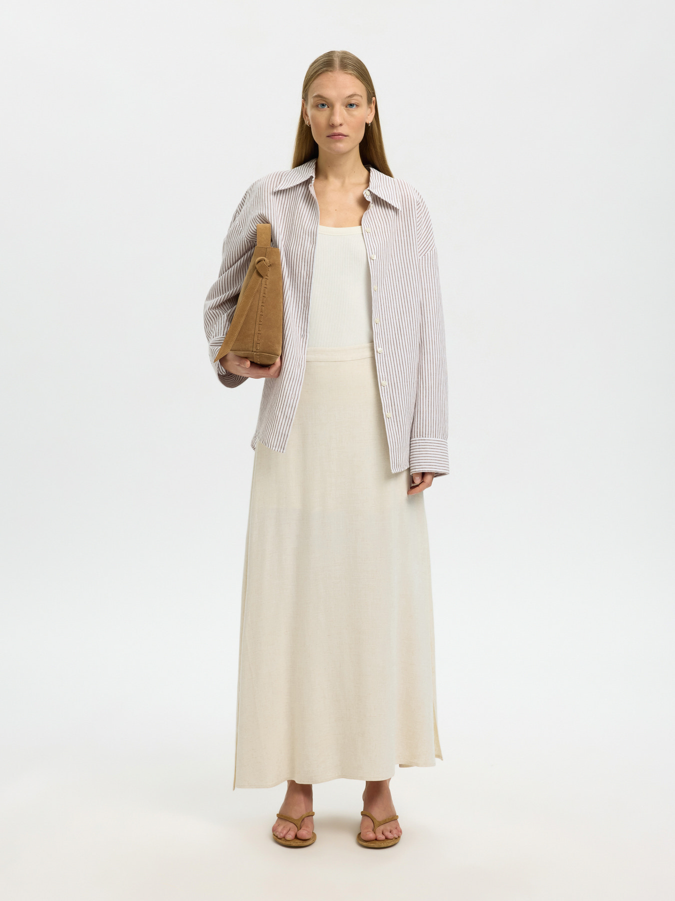 SLWVIVA HW ANKLE LINEN BLEND SKIRT NOOS Sandshell - 4