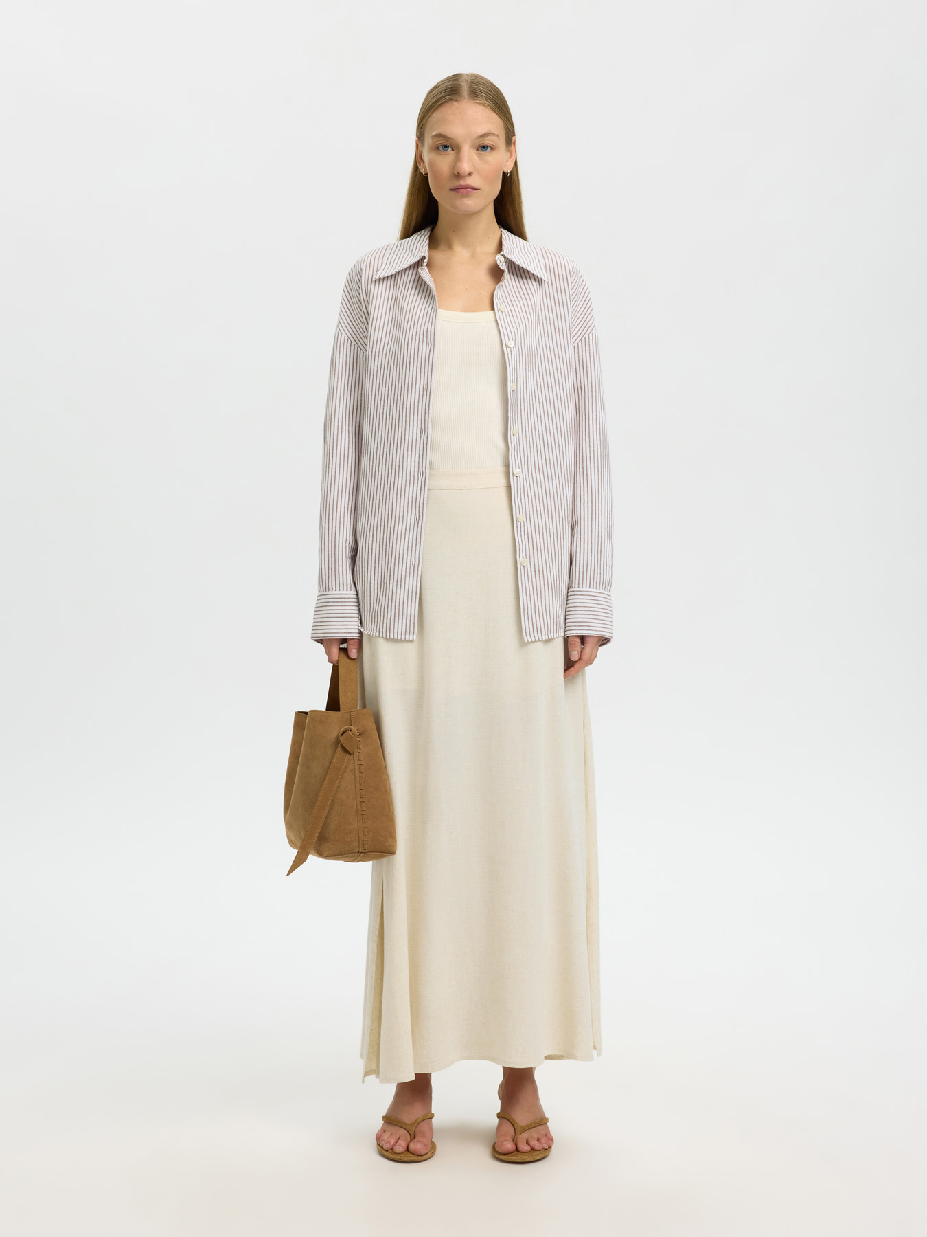 SLWVIVA HW ANKLE LINEN BLEND SKIRT NOOS Sandshell - 3