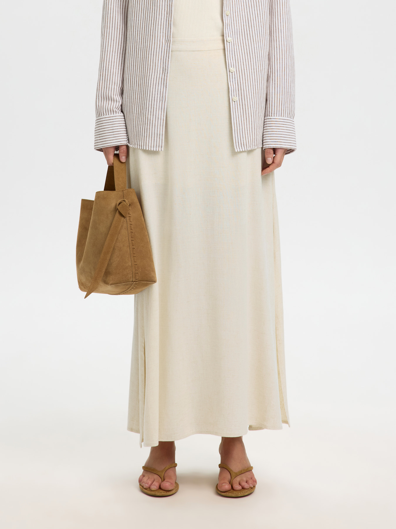 SLWVIVA HW ANKLE LINEN BLEND SKIRT NOOS Sandshell - 2