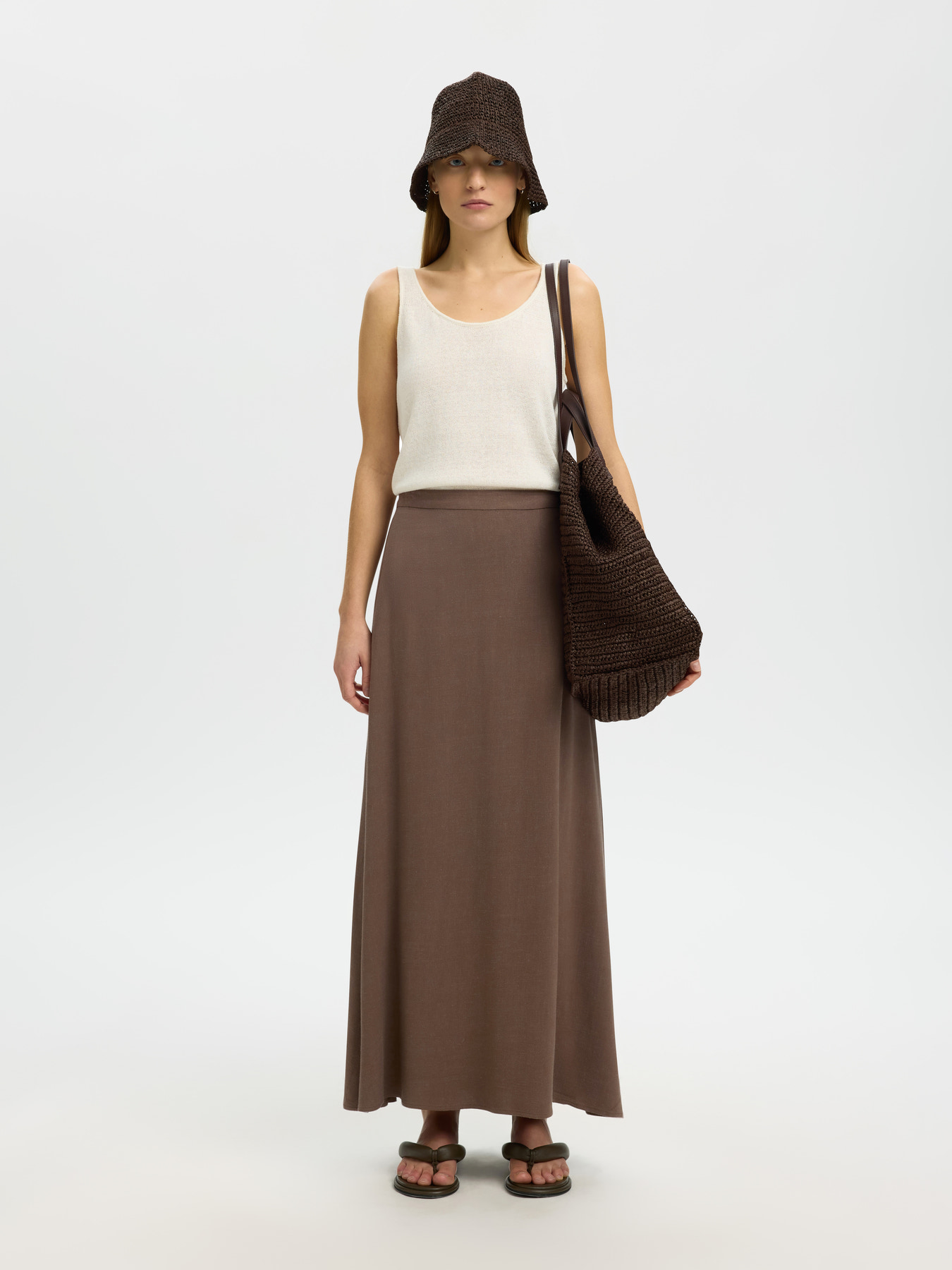 SLWVIVA HW ANKLE LINEN BLEND SKIRT NOOS Chocolate Chip - 5