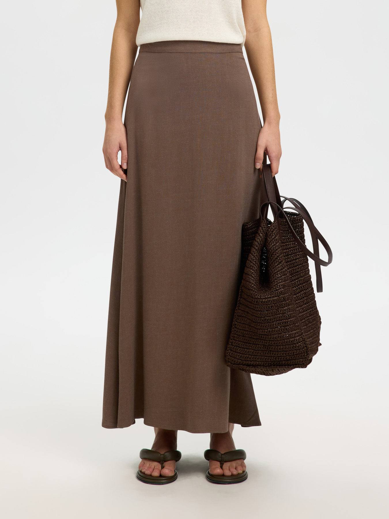 SLWVIVA HW ANKLE LINEN BLEND SKIRT NOOS Chocolate Chip - 3