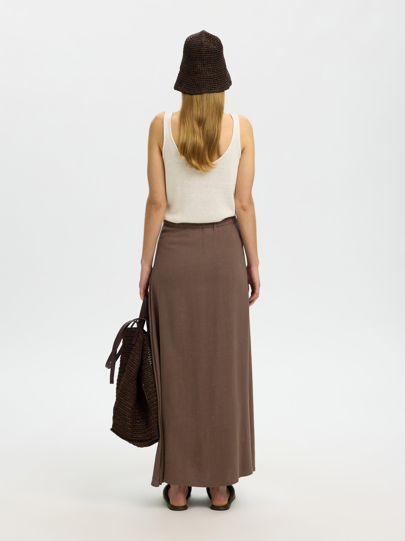 SLWVIVA HW ANKLE LINEN BLEND SKIRT NOOS Chocolate Chip - 6
