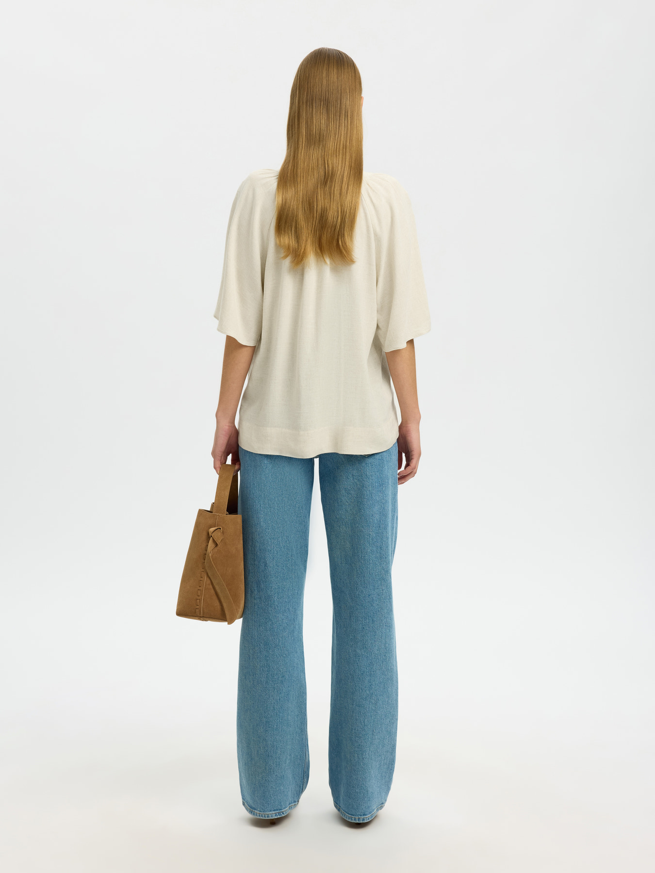 SLWVIVA 2/4 V-NECK LINEN BLEND TOP NOOS Sandshell - 6