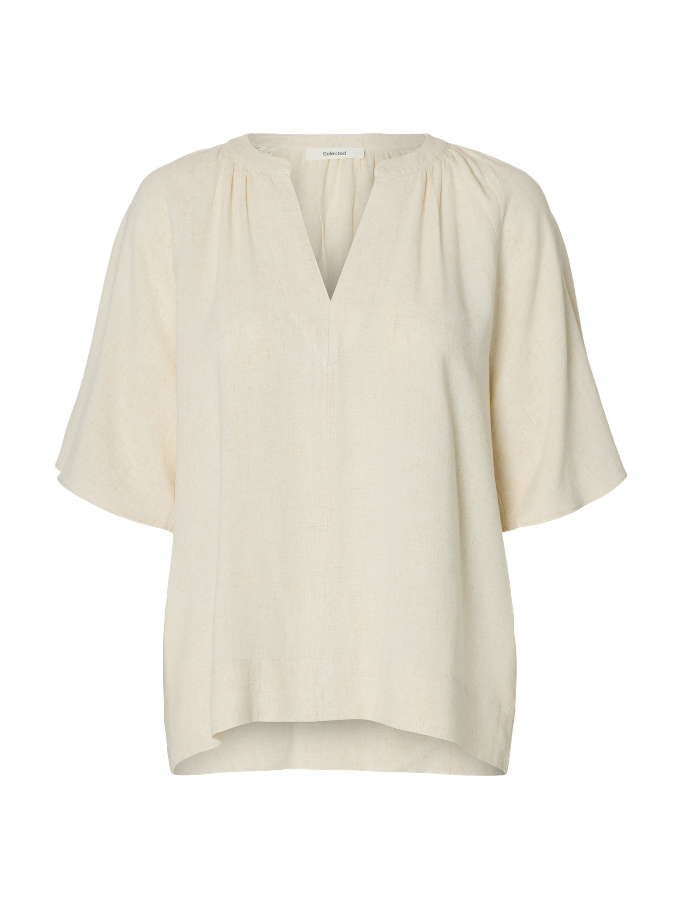 SLWVIVA 2/4 V-NECK LINEN BLEND TOP NOOS Sandshell