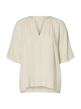 SLWVIVA 2/4 V-NECK LINEN BLEND TOP NOOS Sandshell