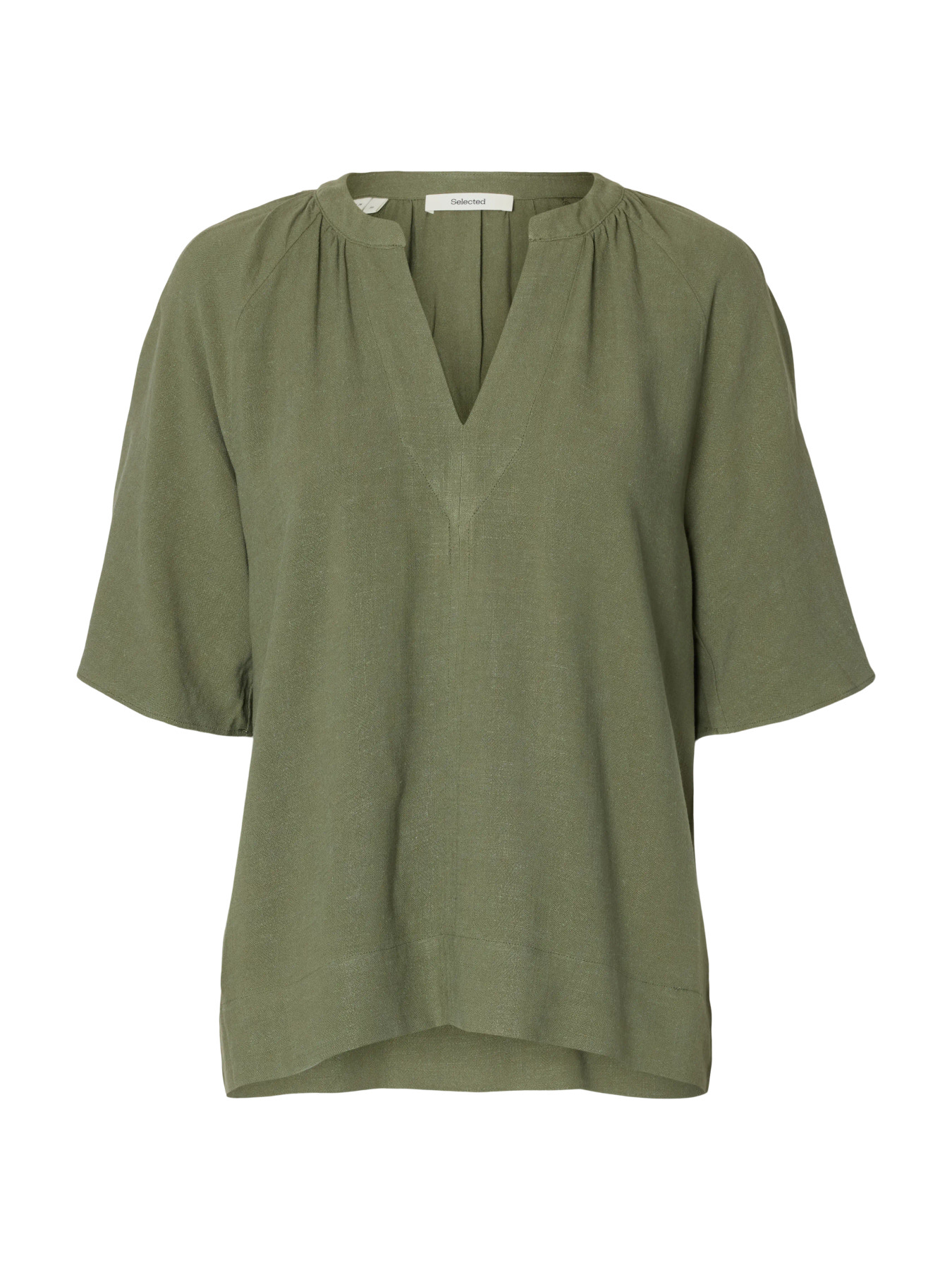 SLWVIVA 2/4 V-NECK LINEN BLEND TOP NOOS Deep Lichen Green