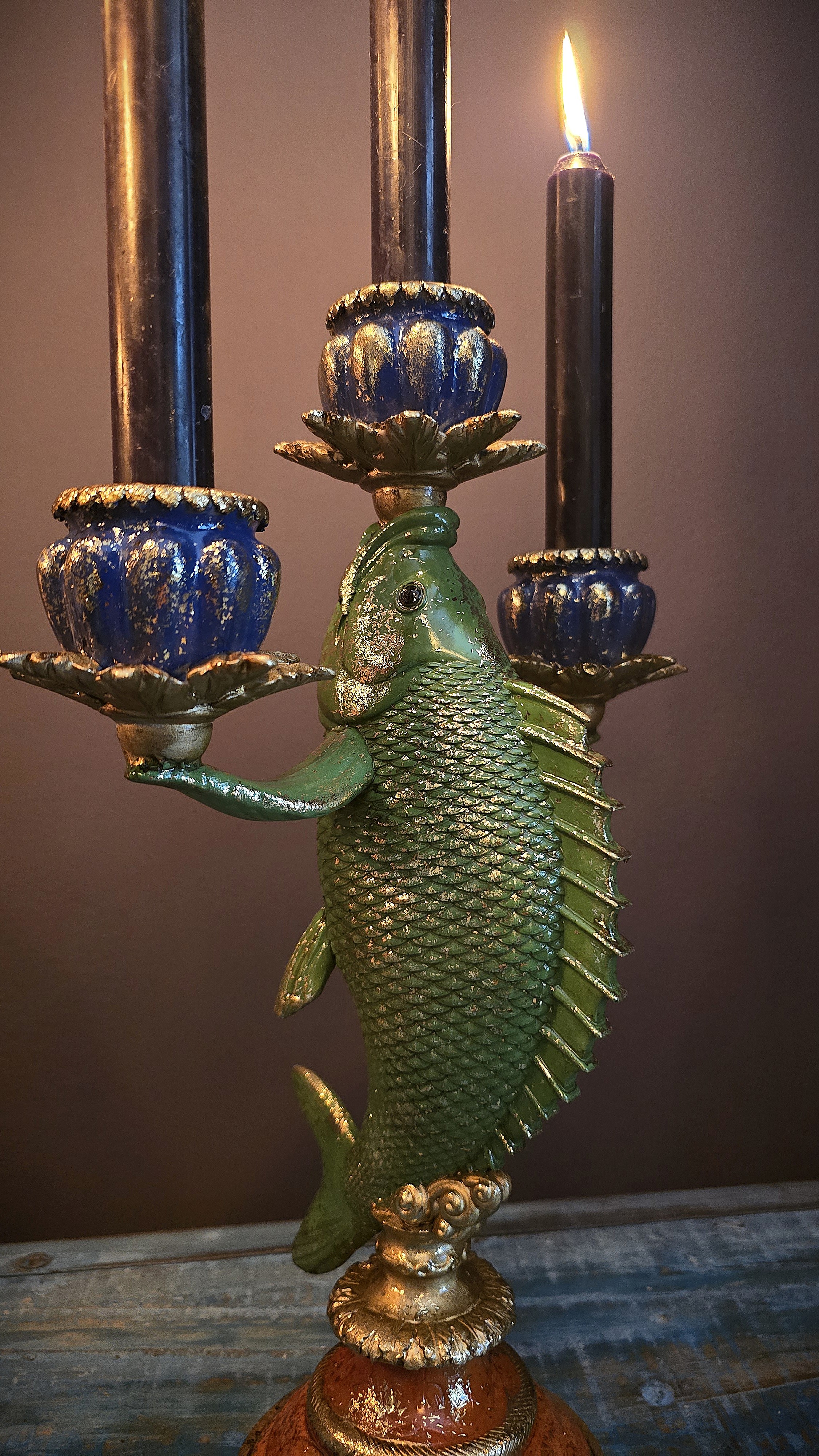 Trearmad Ljusstake - Green Fish - 3
