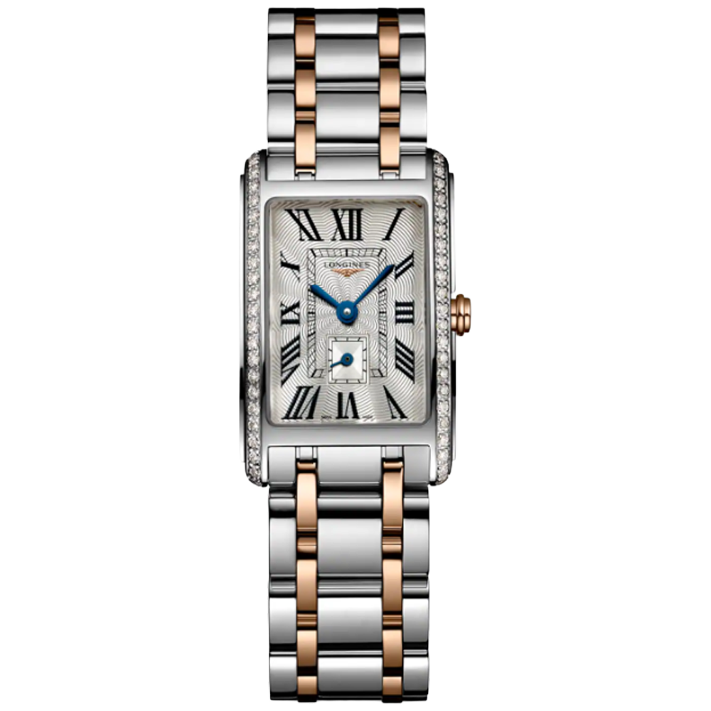 L5.255.5.79.7 Longines DolceVita romerska siffror stål och 18 k rosé guld och diamant bezel 20,80 X 32,00 