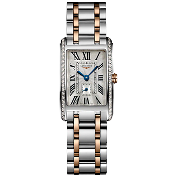 L5.255.5.79.7 Longines DolceVita romerska siffror stål och 18 k rosé guld och diamant bezel 20,80 X 32,00 