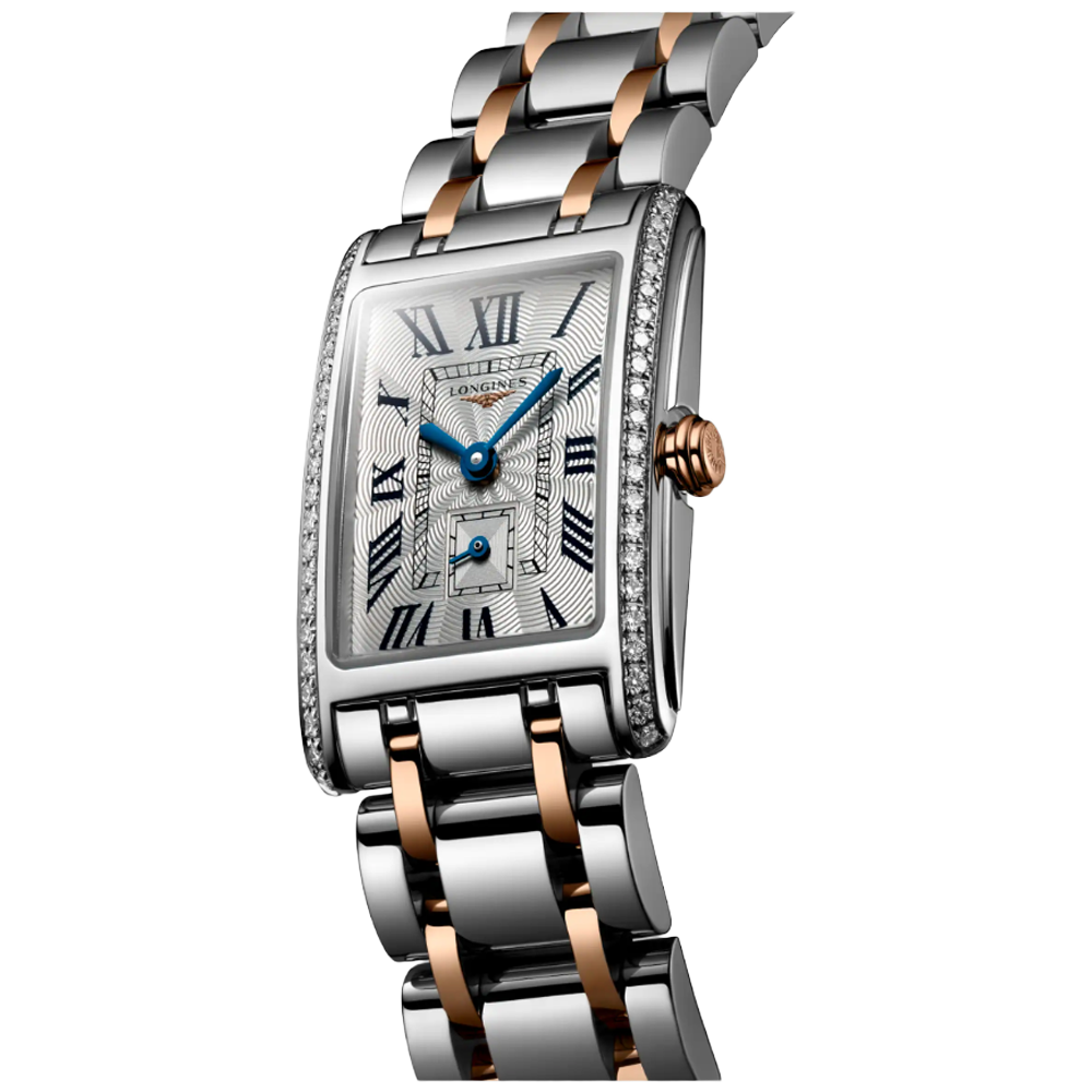 L5.255.5.79.7 Longines DolceVita romerska siffror stål och 18 k rosé guld och diamant bezel 20,80 X 32,00 