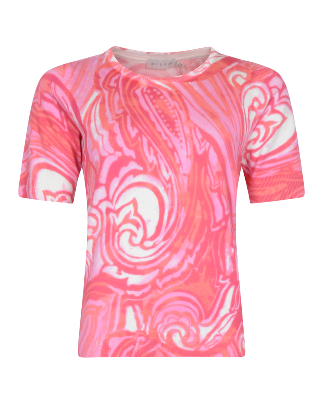 Jumper finstickad kort ärm mönstrad rosa