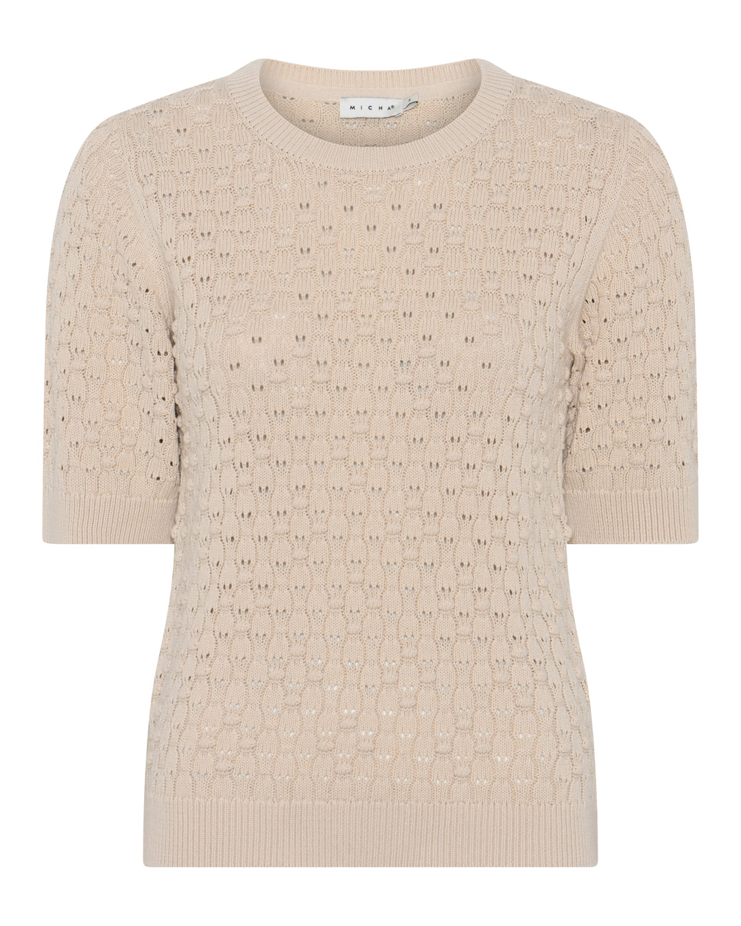 Jumper mönsterstickad kort ärm beige