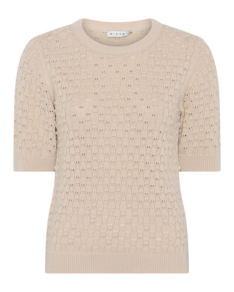 Jumper mönsterstickad kort ärm beige