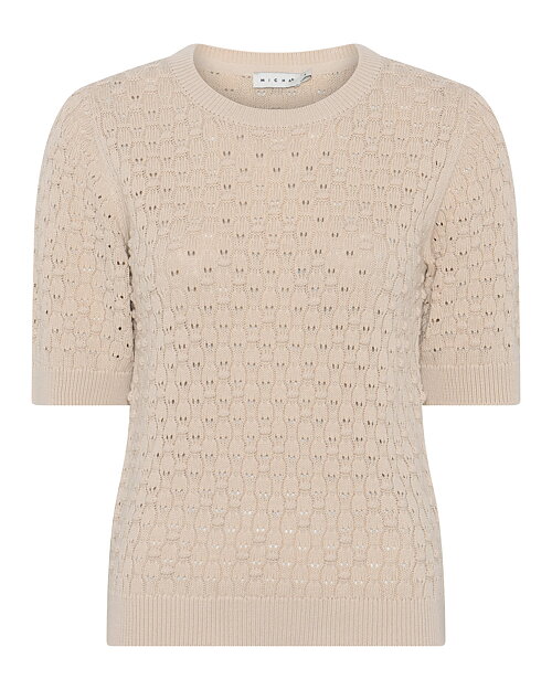 Jumper mönsterstickad kort ärm beige