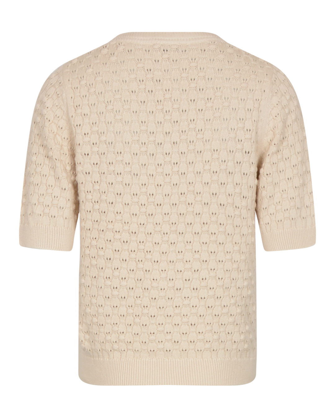 Jumper mönsterstickad kort ärm beige - 2