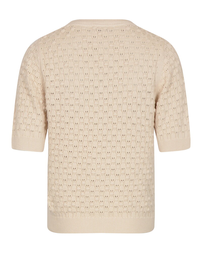 Jumper mönsterstickad kort ärm beige