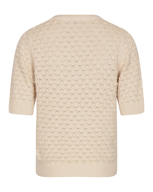Jumper mönsterstickad kort ärm beige - 2