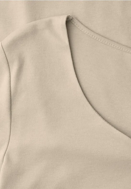 T-shirt med hjärtformad halsringning Cotton Beige
