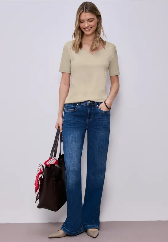 T-shirt med hjärtformad halsringning Cotton Beige - 4