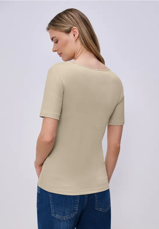T-shirt med hjärtformad halsringning Cotton Beige - 5