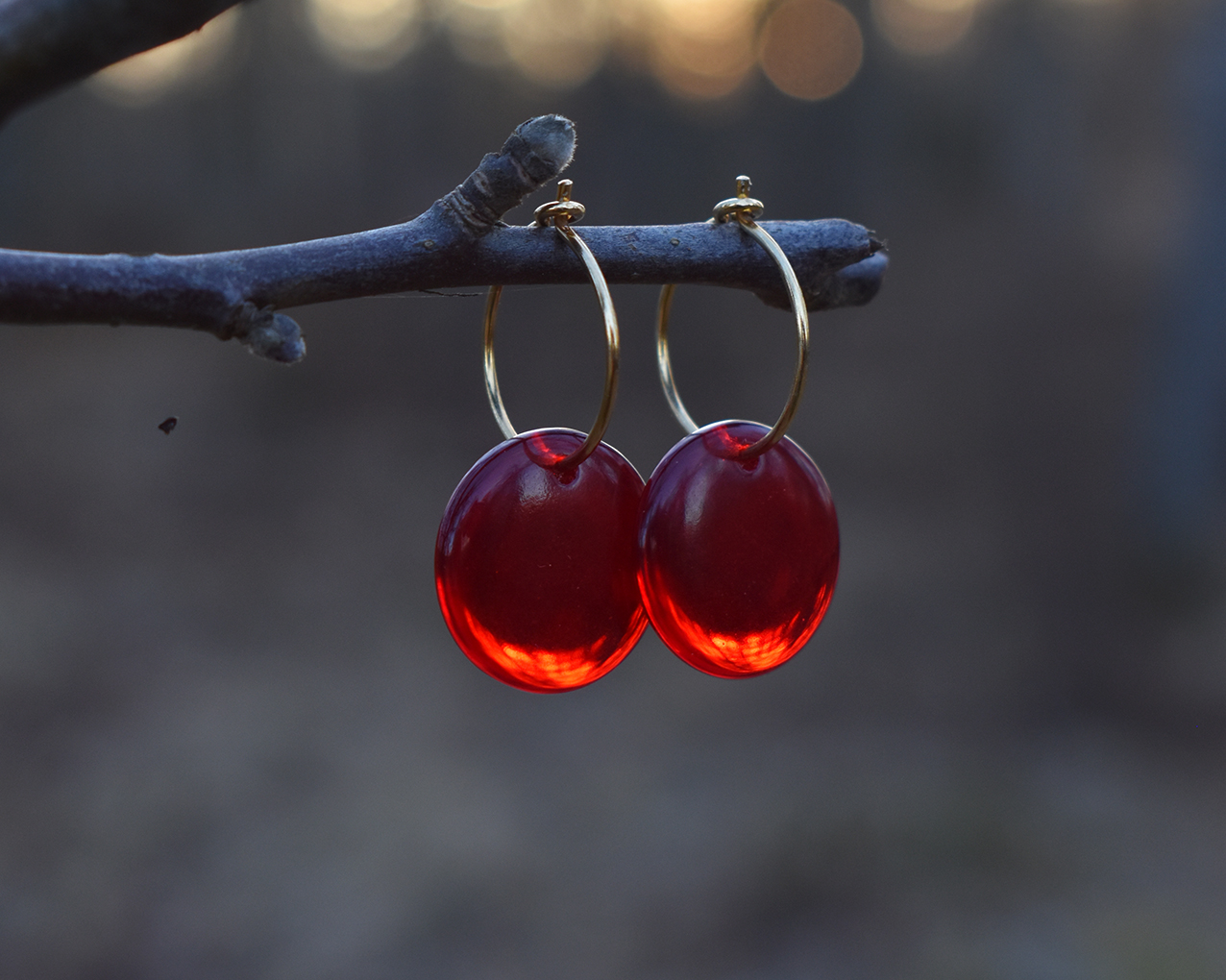 SIKA BERRY - earrings in red glass gold plated - 2