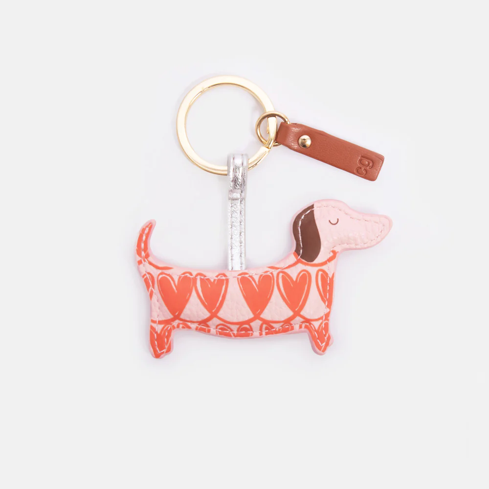 Orange Looped Hearts Sausage Dog Keyring Charm