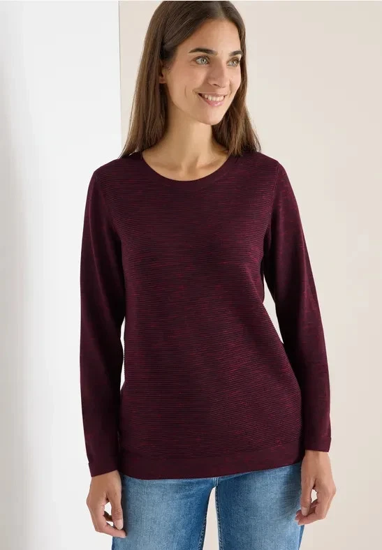NOS Structured Roundneck - (C) - Vinröd - Cecil