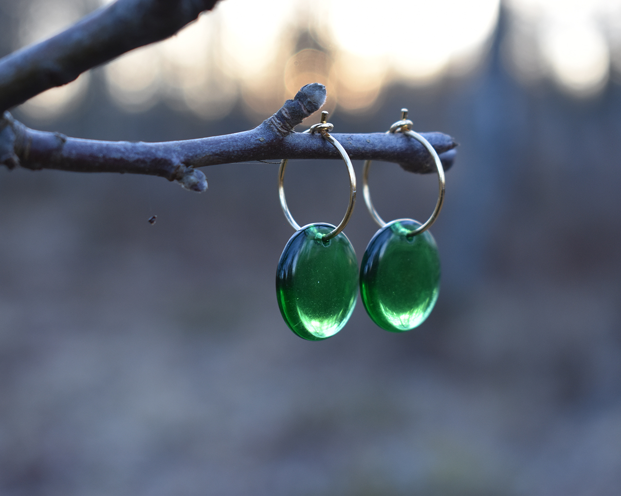 SIKA FOREST - earrings in green glass gold plated - 2