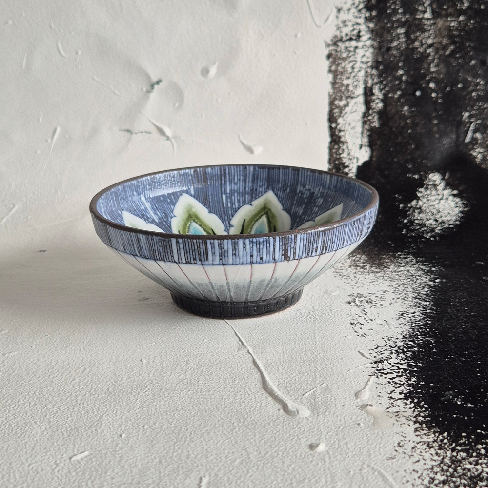 vintage SKÅL med vackert blommönster, Alingsås keramik, br 14,2 cm - 2