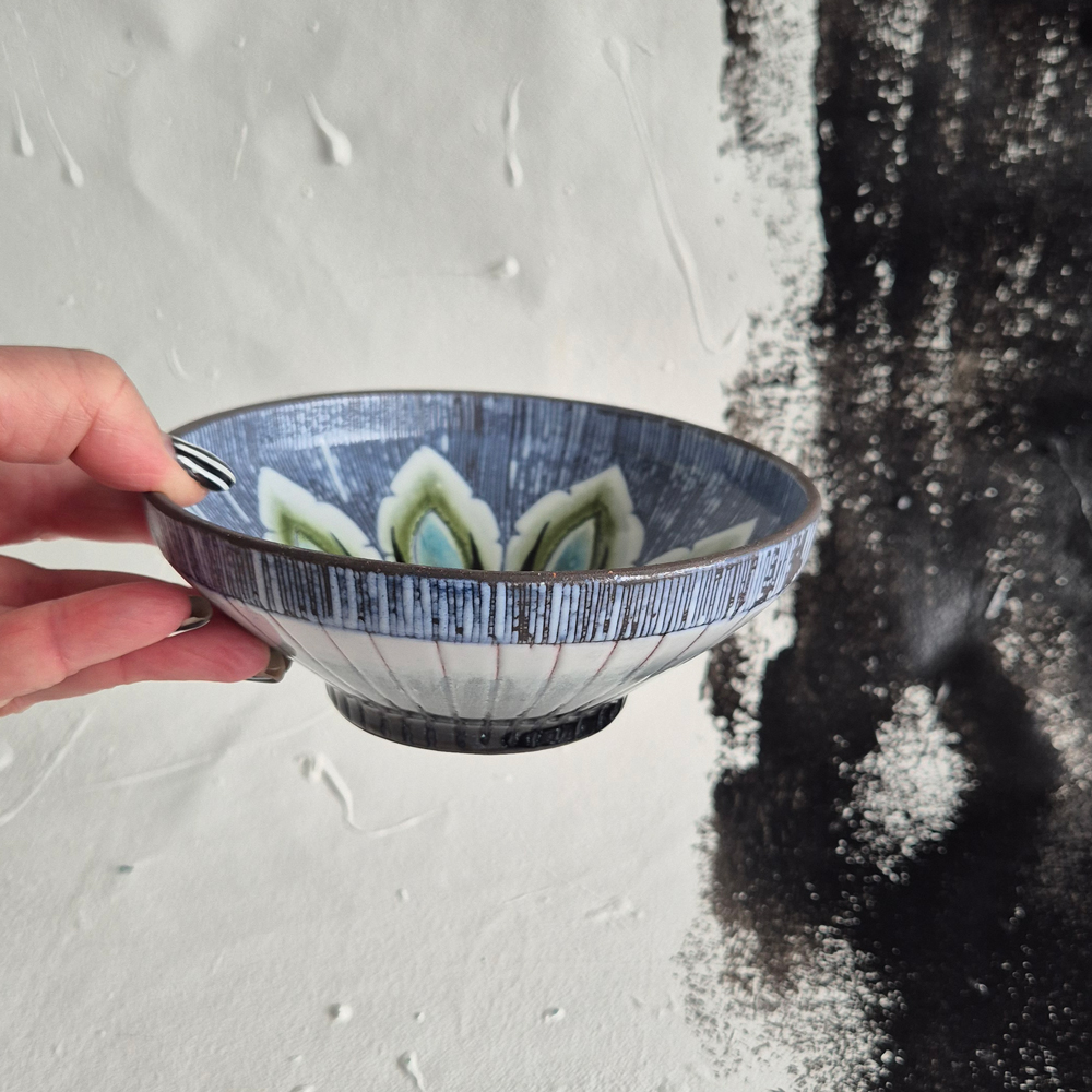vintage SKÅL med vackert blommönster, Alingsås keramik, br 14,2 cm - 5