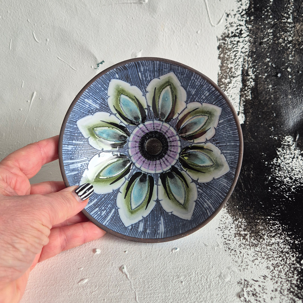 vintage SKÅL med vackert blommönster, Alingsås keramik, br 14,2 cm - 4