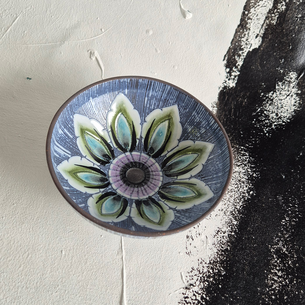 vintage SKÅL med vackert blommönster, Alingsås keramik, br 14,2 cm