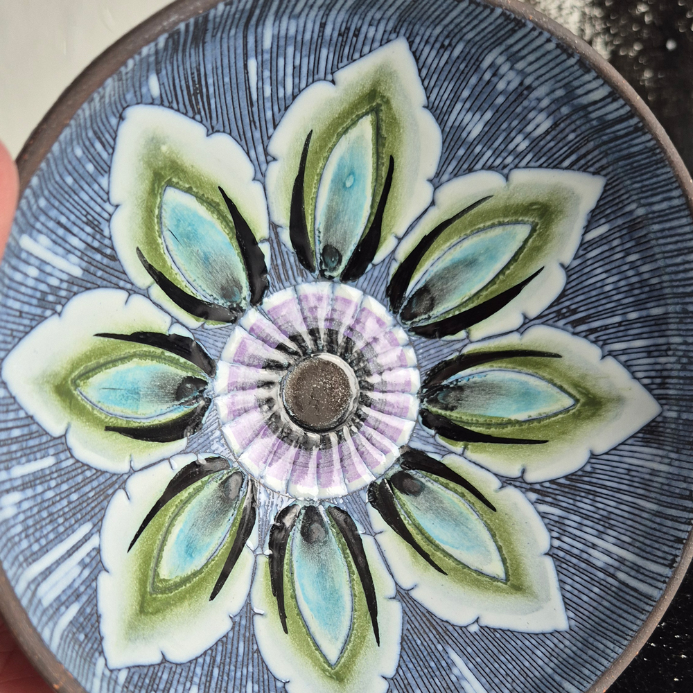 vintage SKÅL med vackert blommönster, Alingsås keramik, br 14,2 cm - 8