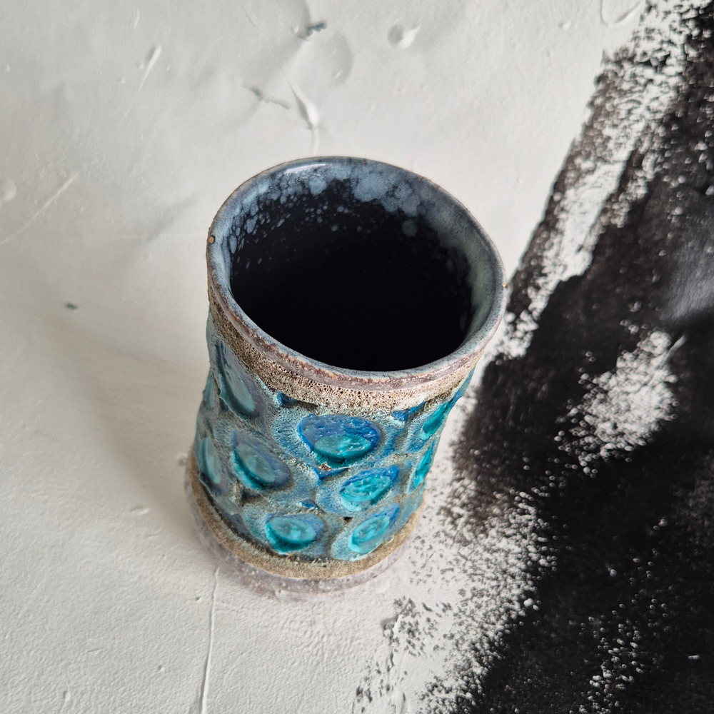 vintage VAS med fat lavaglasyr i grått och turkost, h 15 cm - 2