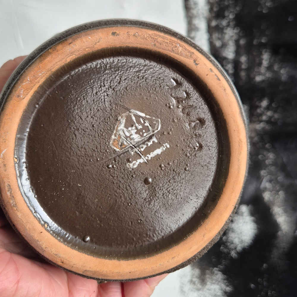 vintage VAS med fat lavaglasyr i grått och turkosblått, h 18,5 cm - 6