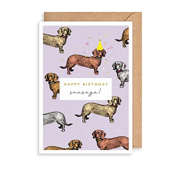 Dubbelvikt kort - Happy Birthday Sausage