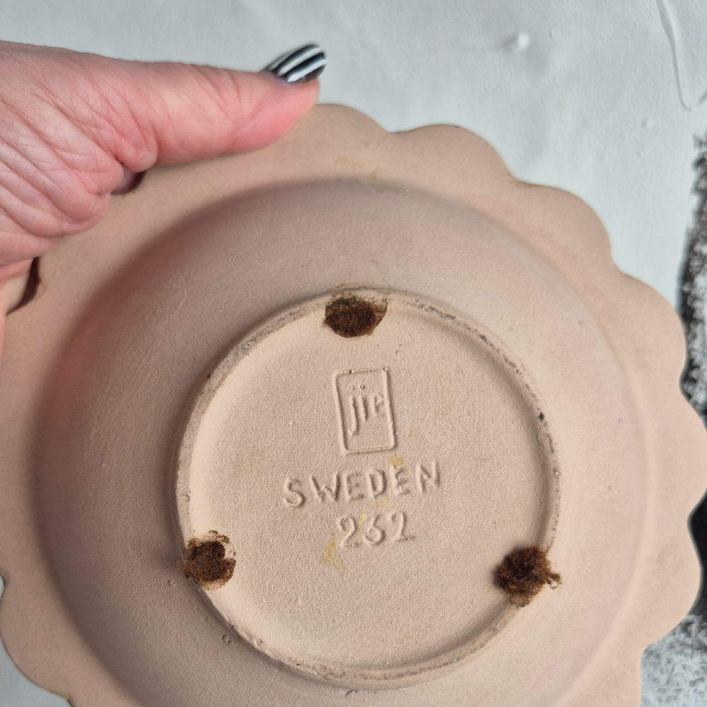 vintage SKÅL, blomformad i turkost och brunt från Jie keramik, br 18,3 cm - 6