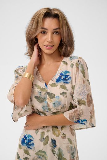 Cream Hailey Long Dress Hailey Print Dove Blue Flower - 3