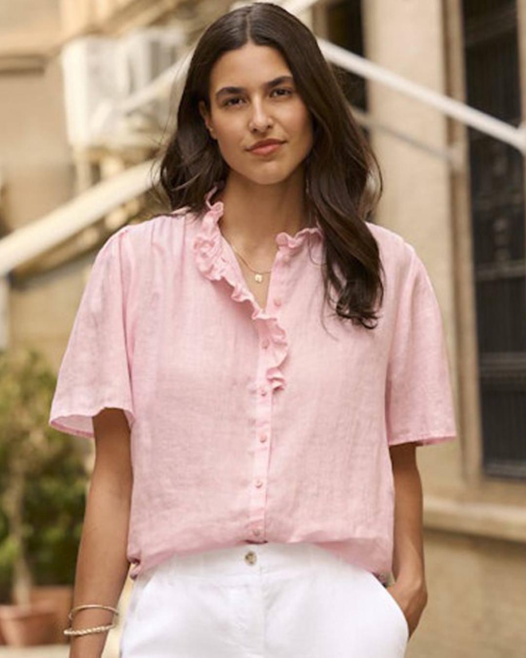 Blus Vive med volangkrage rosa