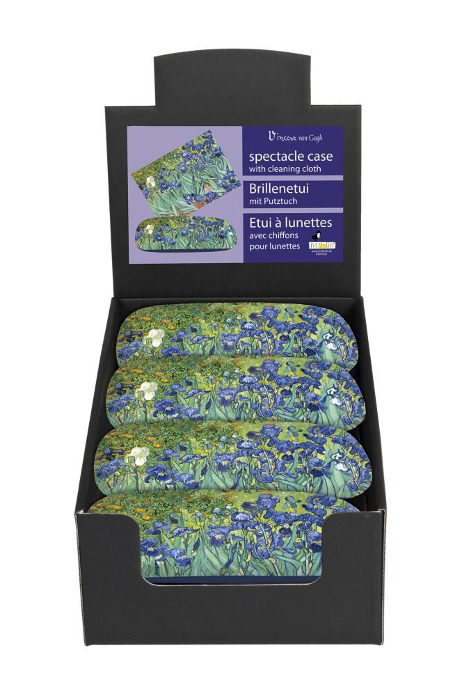 Brilleetuier med pudseklude, Van Gogh, Iris, Display med 8 stk, TEMA-produkt.