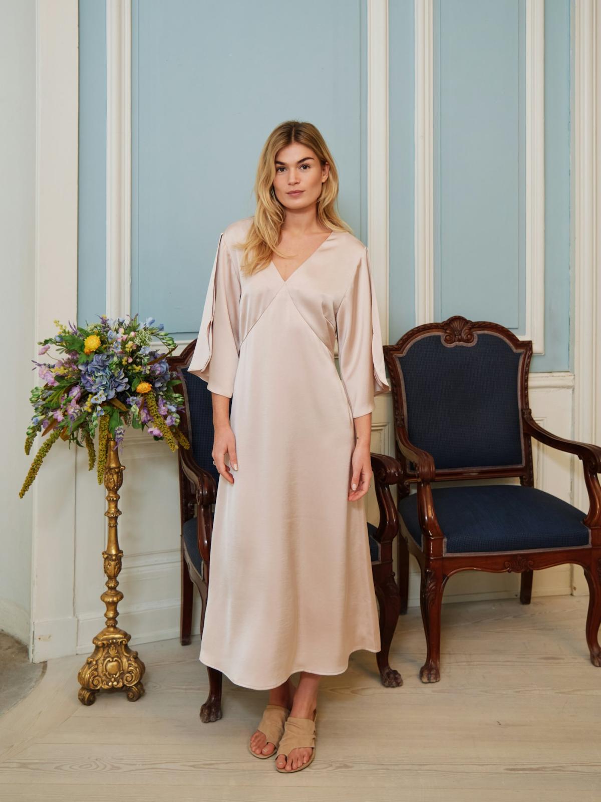 Neo Noir Remara  Heavy Sateen Dress, Champagne - 6