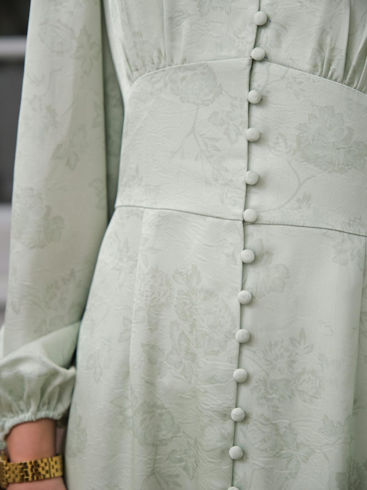 Neo Noir Alto Pattern Sateen Dress,  Light Green - 7