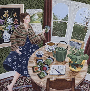 Lucy Almey Bird Art : Planning the Veg Patch - Kort med kuvert
