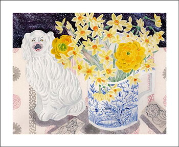 Angie Lewin : Spey Spring with White Dog - Kort med kuvert